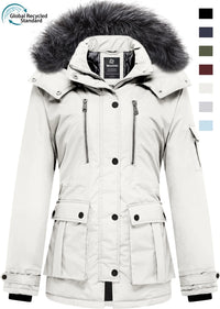 Women'S Winter Coat Thicken Winter Jacket Quilted Parka Coat Puffer Jacket Beige L